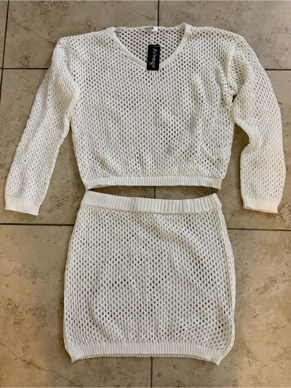 NWT Ai'Mage White Knit Sweater & Skirt Set – Size Large